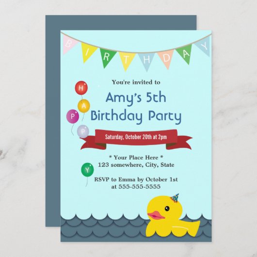 Invitations en caoutchouc mignonnes d'anniversaire (Devant / Derrière)