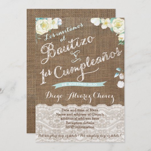 Invitations en espagnol pour bébé garçon Christeni (Devant / Derrière)