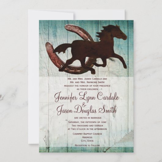 Invitations en fer à cheval de mariage campagnard (Devant)