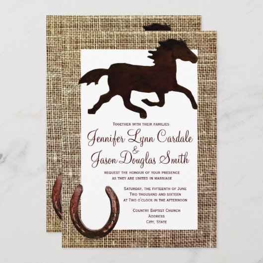 Invitations en fer à cheval de mariage de cheval (Devant / Derrière)