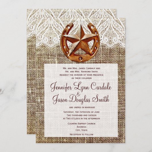 Invitations en fer à cheval rustiques de mariage (Devant / Derrière)