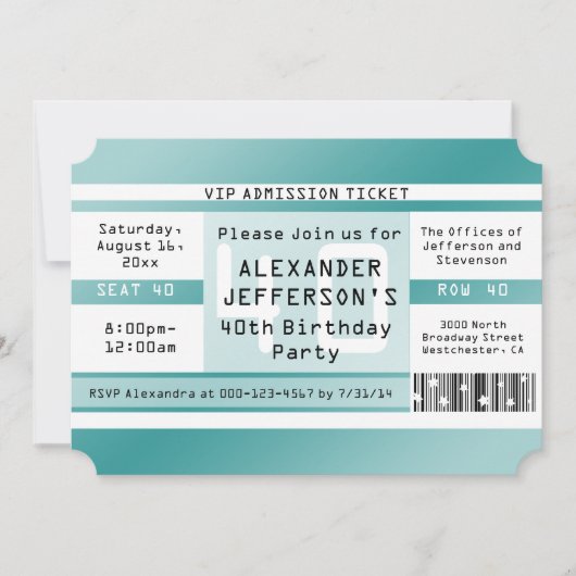 Invitations en forme de billet de fête d'anniversa (Devant)
