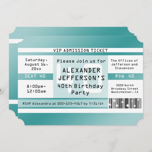 Invitations en forme de billet de fête d'anniversa (Devant / Derrière)