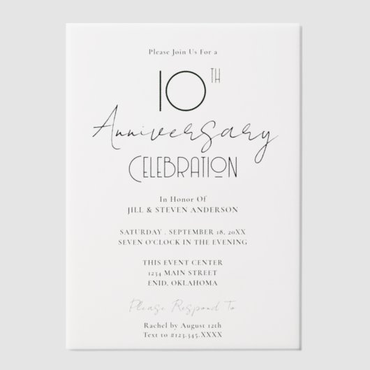 Invitations En Vélin 10e anniversaire Mariage minimum (Recto)