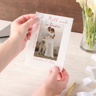 Invitations En Vélin A match made in heaven photo wedding pink name sim