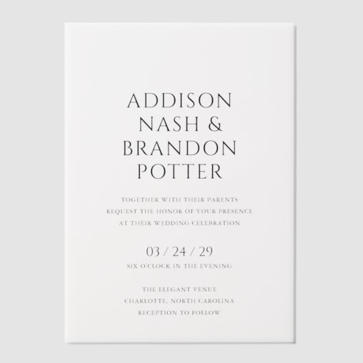 Invitations En Vélin Addison Noir et Blanc Classique Mariage élégant (Recto)