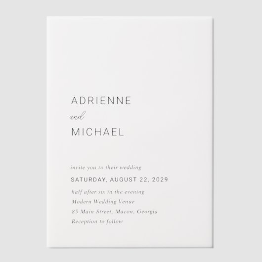 Invitations En Vélin Adrienne Simple Mariage moderne (Recto)