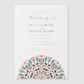 Invitations En Vélin Agate Turquoise Turquoise & Vin Floral Mandala Mar (Recto)