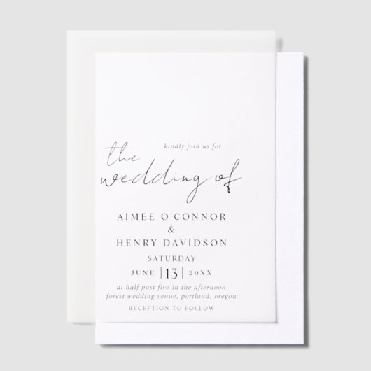 Invitations En Vélin Aimee Rustic Script Mariage moderne (Compenser)