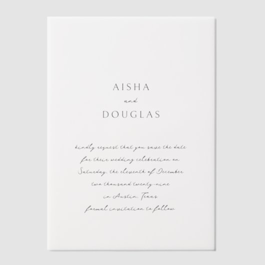 Invitations En Vélin Aisha Elegant Mariage moderne Enregistrer la date (Recto)