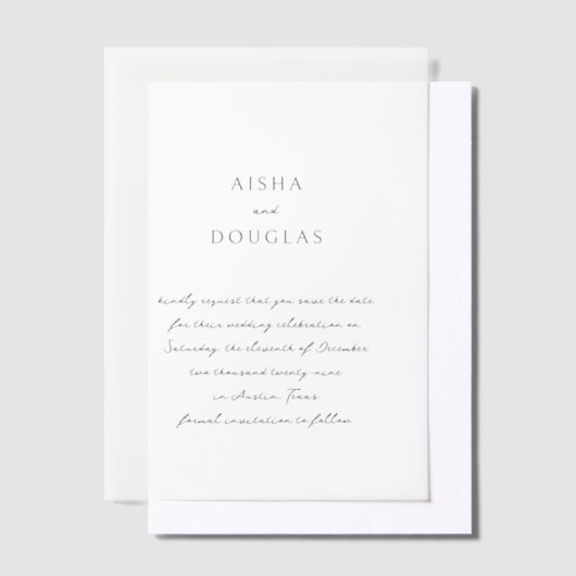 Invitations En Vélin Aisha Elegant Mariage moderne Enregistrer la date (Compenser)
