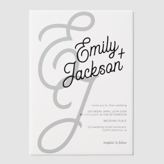 Invitations En Vélin Ampersand élégant et Initiales modernes Mariage (Recto)