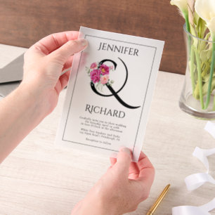 Invitations En Vélin Ampersand et bouquet de roses roses rose mariage f
