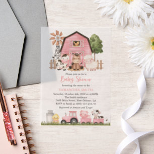 Invitations En Vélin Animaux de la ferme, Animaux mignons, Grange rose,