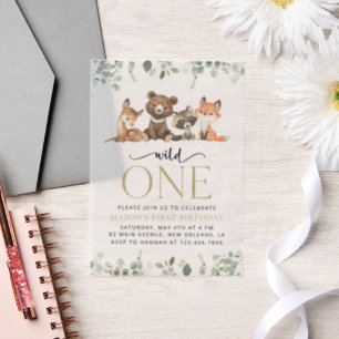 Invitations En Vélin Animaux des bois, Forêt, Un sauvage, Premier anniv
