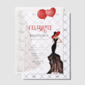 Invitations En Vélin Anniversaire De L'Élégante Dame Et Des Ballons (Décalage (Invitation))