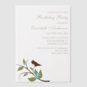 Invitations En Vélin Anniversaire d'oiseau (Recto)