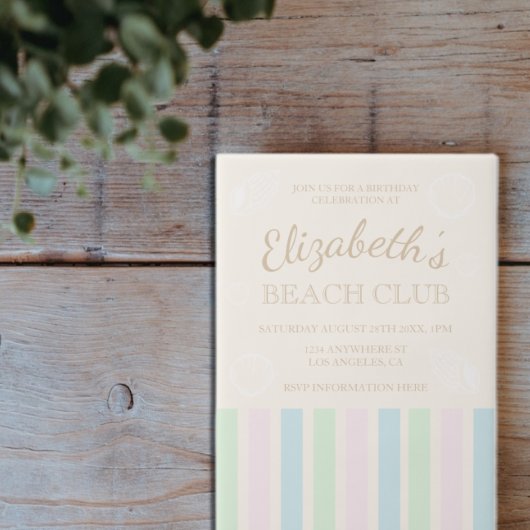 Invitations En Vélin Anniversaire du Beach Club