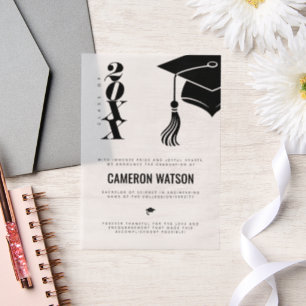 Invitations En Vélin Annonce de remise de diplôme avec chapeau et gland