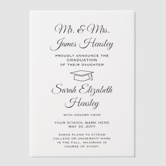 Invitations En Vélin Annonces De Diplôme De Vellum Parents (Recto)