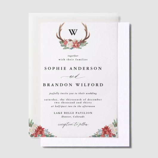 Invitations En Vélin Aquarelle Antler Wreath Monogram Mariage de vacanc (Compenser)