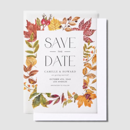 Invitations En Vélin Aquarelle Automne Feuilles cadre automne Enregistr (Compenser)