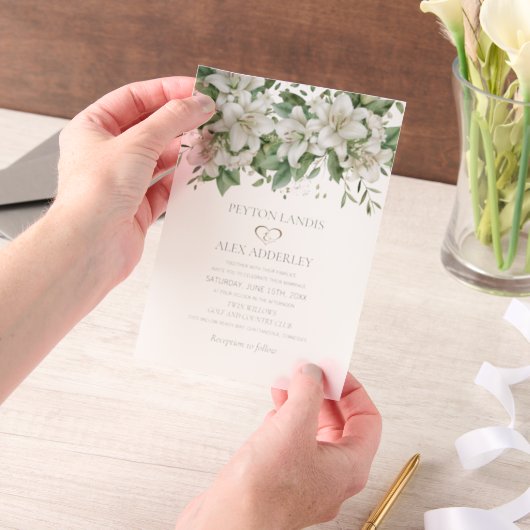 Invitations En Vélin Aquarelle blanche Mariage floral (Ordinateur de poche)