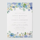 Invitations En Vélin Aquarelle bleu Hydrangea Mariage botanique (Recto)