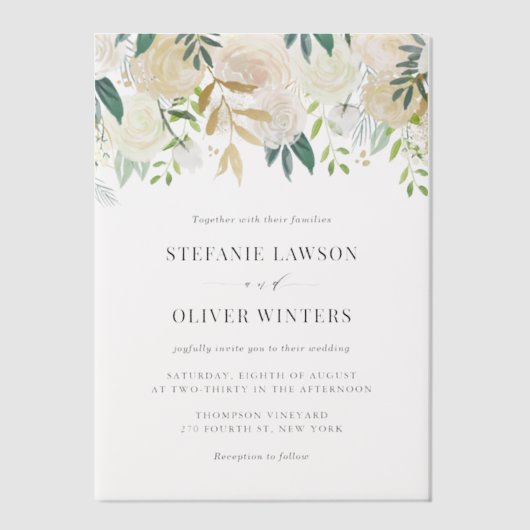 Invitations En Vélin Aquarelle bleue Hydrangea Hiver Floral Mariage (Recto)