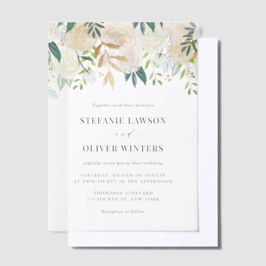 Invitations En Vélin Aquarelle bleue Hydrangea Hiver Floral Mariage (Compenser)