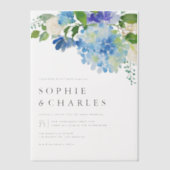 Invitations En Vélin Aquarelle bleue Hydrangea Hiver Floral Mariage (Recto)