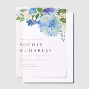 Invitations En Vélin Aquarelle bleue Hydrangea Hiver Floral Mariage
