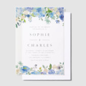 Invitations En Vélin Aquarelle Blue Hydrangea Floral Garland Mariage (Compenser)