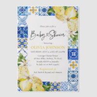 Aquarelle Carrelage bleu Citrons Baby shower itali