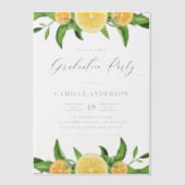 Invitations En Vélin Aquarelle Citrons et Oranges Graduation Party (Recto)