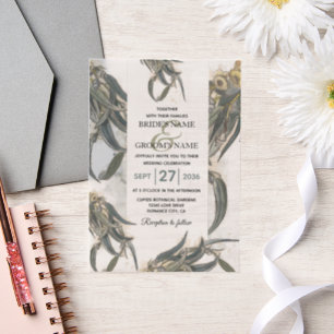 Invitations En Vélin Aquarelle Eucalyptus Feuille Mariage vert