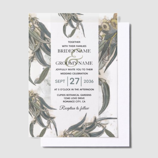 Invitations En Vélin Aquarelle Eucalyptus Feuille Mariage vert (Compenser)