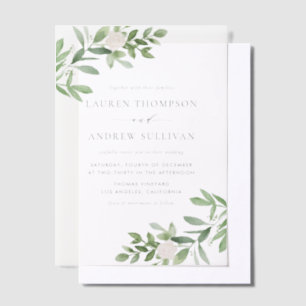 Invitations En Vélin Aquarelle Fleurs blanches et Mariage de verdure