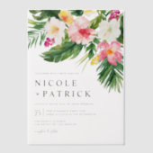 Invitations En Vélin Aquarelle Fleurs tropicales et Mariage de verdure (Recto)