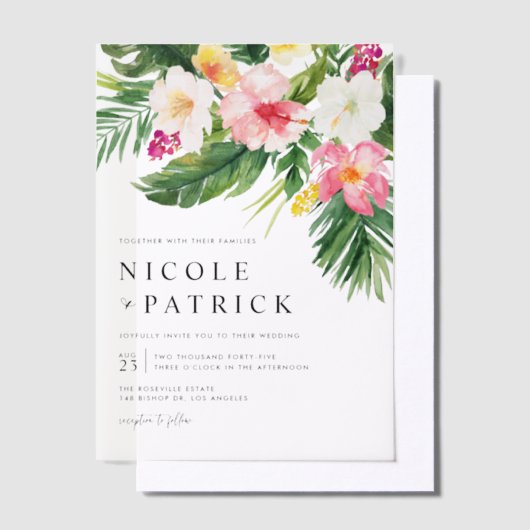 Invitations En Vélin Aquarelle Fleurs tropicales et Mariage de verdure (Compenser)