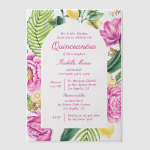 Invitations En Vélin Aquarelle Floral Peonps Tulipes Lemon Quinceañera