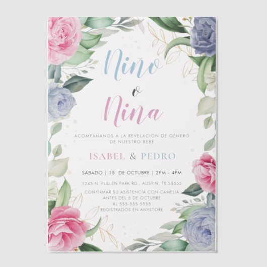 Invitations En Vélin Aquarelle Floral Verdure Espagnol Genre Reveal (Recto)