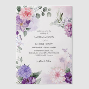 Invitations En Vélin Aquarelle florale Mariage de lavande lilas