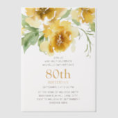 Invitations En Vélin Aquarelle jaune Floral 80e anniversaire (Recto)