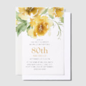 Invitations En Vélin Aquarelle jaune Floral 80e anniversaire (Compenser)