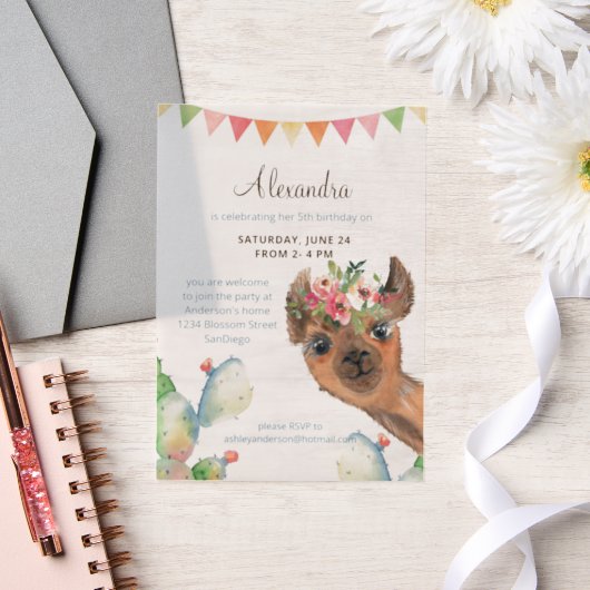 Invitations En Vélin Aquarelle Llama Anniversaire (Mariage)