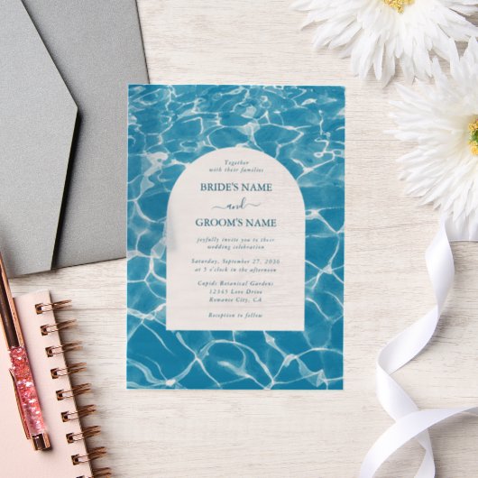 Invitations En Vélin Aquarelle moderne Blue Ocean Beach Mariage (Mariage)