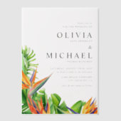 Invitations En Vélin Aquarelle Oiseaux du Paradis Mariage tropical (Recto)
