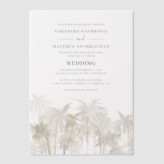 Invitations En Vélin Aquarelle Palm Trees Plage tropicale Mariage (Recto)