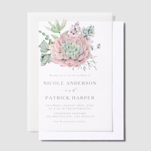 Invitations En Vélin Aquarelle Pastel Succulents Mariage (Compenser)